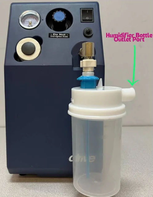 Corrugated tubing connected to the Humidifier bottle outlet